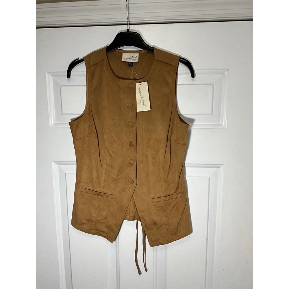Universal Thread Brown Faux Suede Button Front Tie Back Vest Women Small NWT